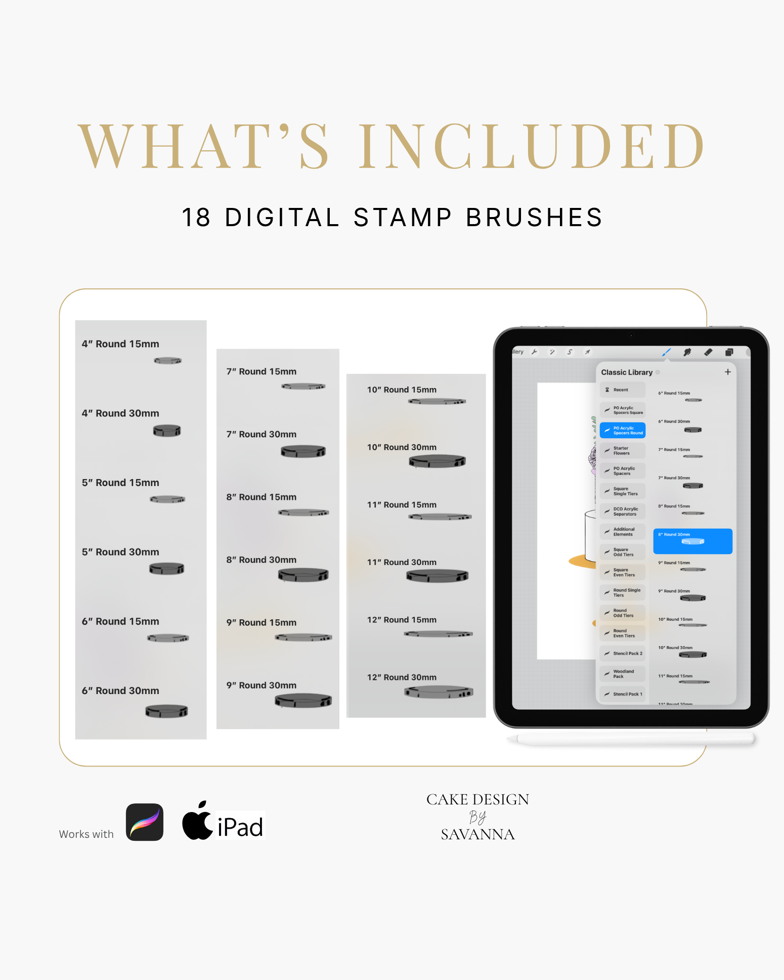 Round acrylic cake spacer Procreate stamp for digital cake sketching, preview 2 – Cake Design by Savanna