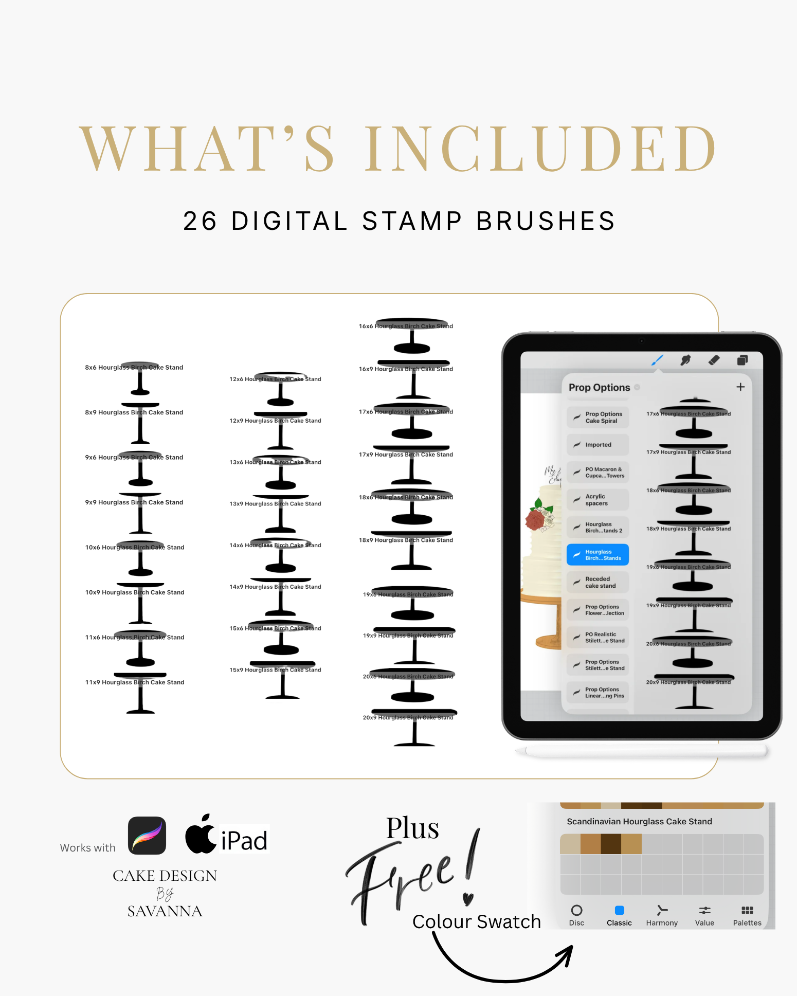 Scandinavian birch hourglass cake stand Procreate stamp for digital cake sketching, preview 2 – Cake Design by Savanna