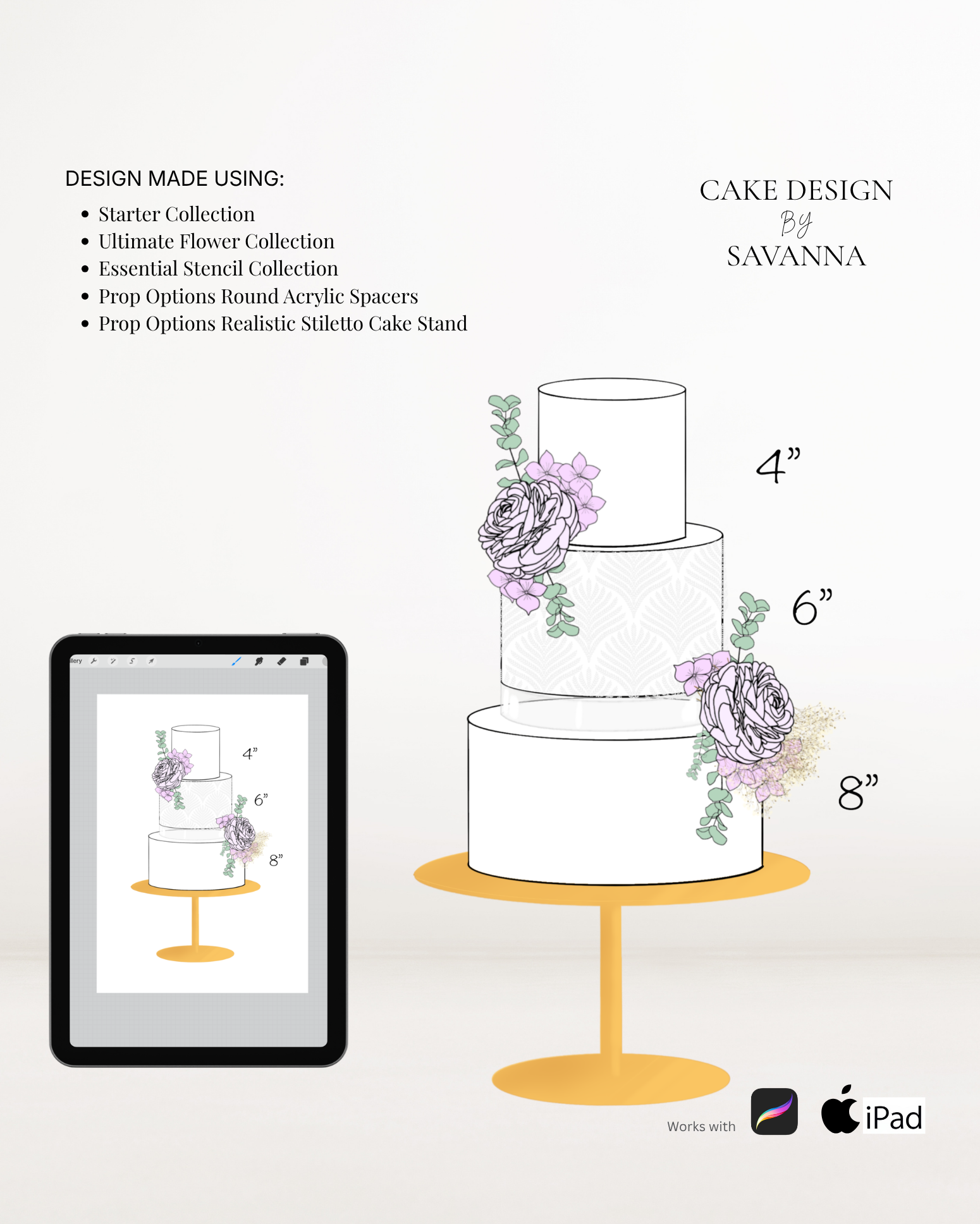 Round acrylic cake spacer Procreate stamp for digital cake sketching, preview 5 – Cake Design by Savanna