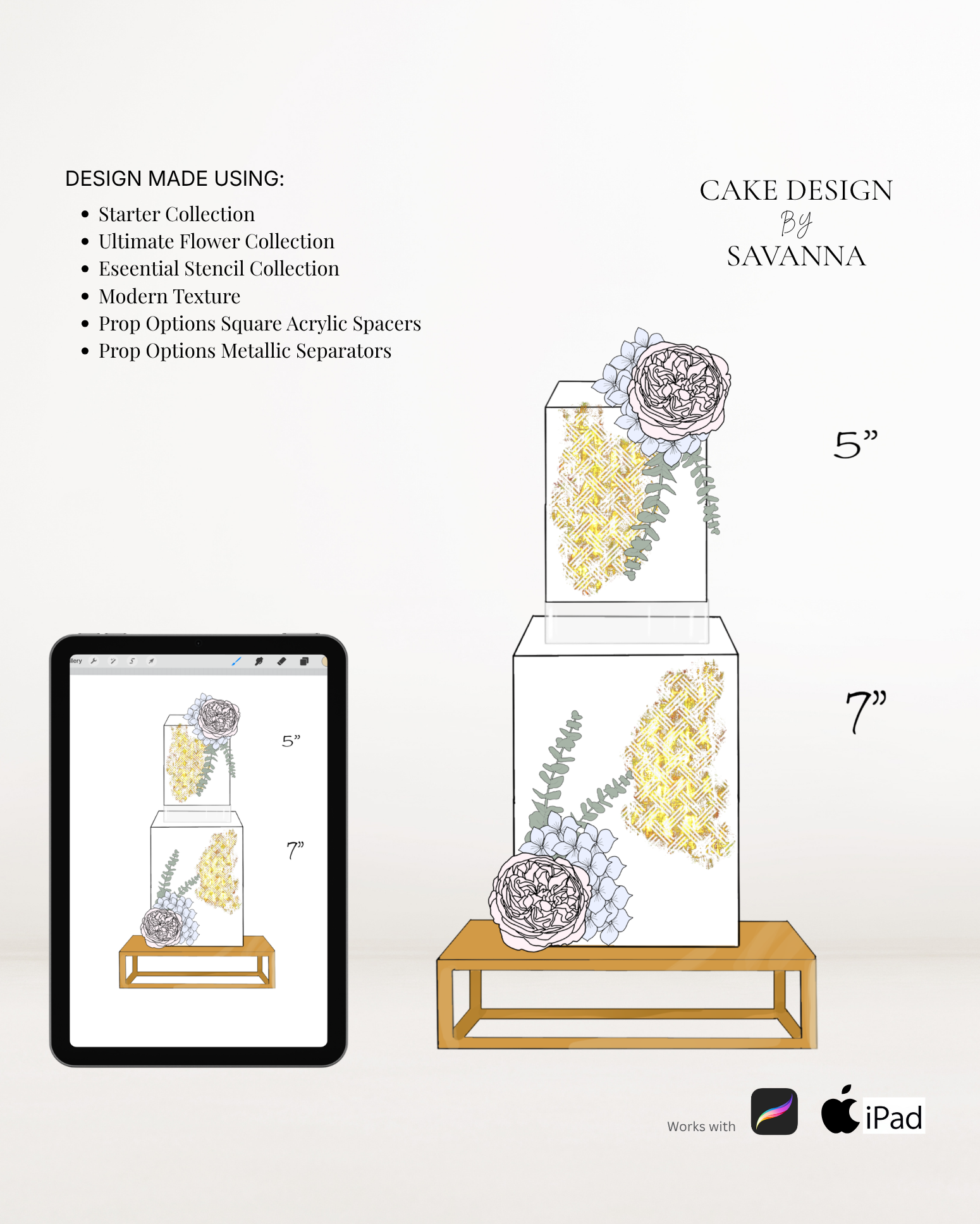 Square acrylic cake spacer Procreate stamp for digital cake sketching, preview 5 – Cake Design by Savanna