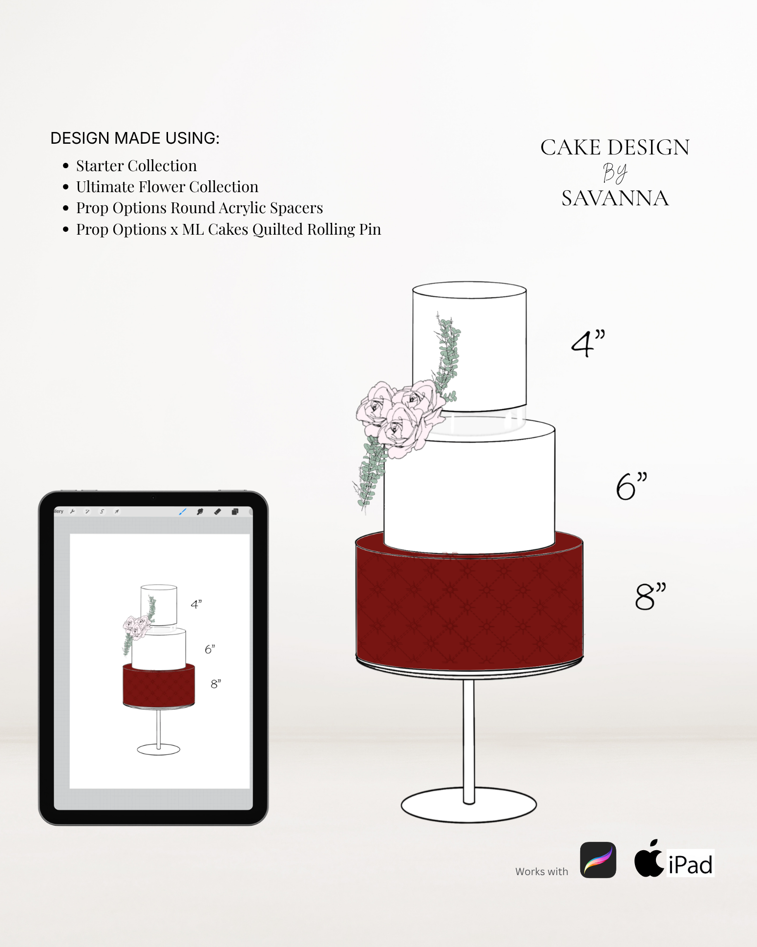 Round acrylic cake spacer Procreate stamp for digital cake sketching, preview 6 – Cake Design by Savanna