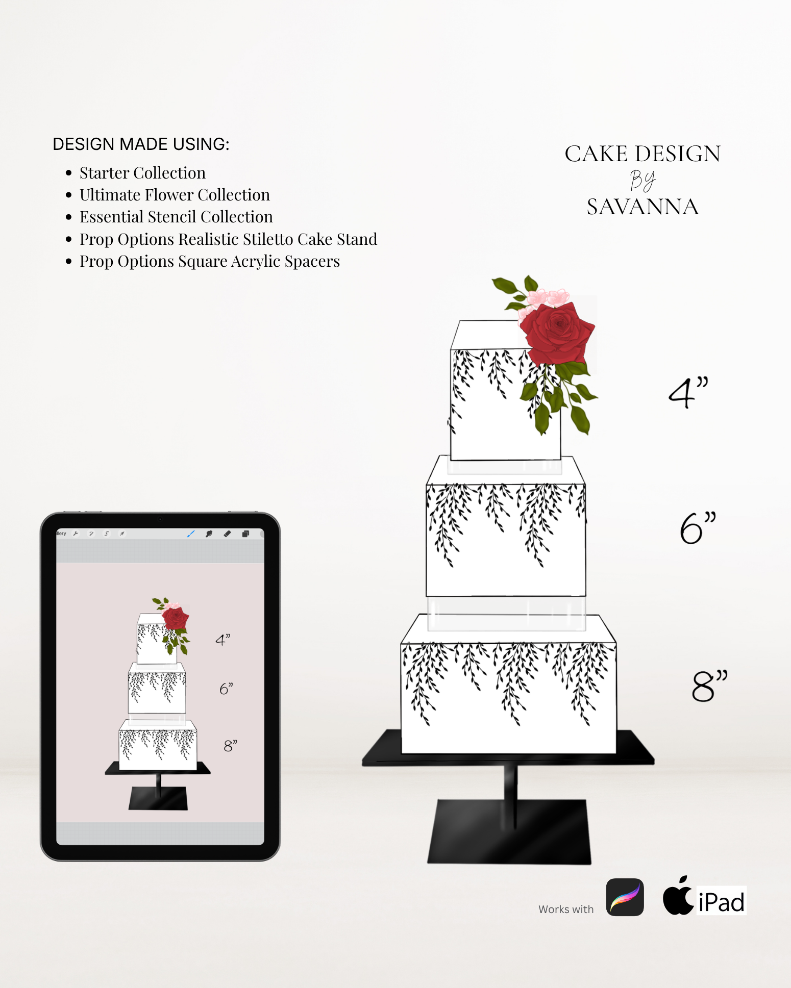 Square acrylic cake spacer Procreate stamp for digital cake sketching, preview 6 – Cake Design by Savanna
