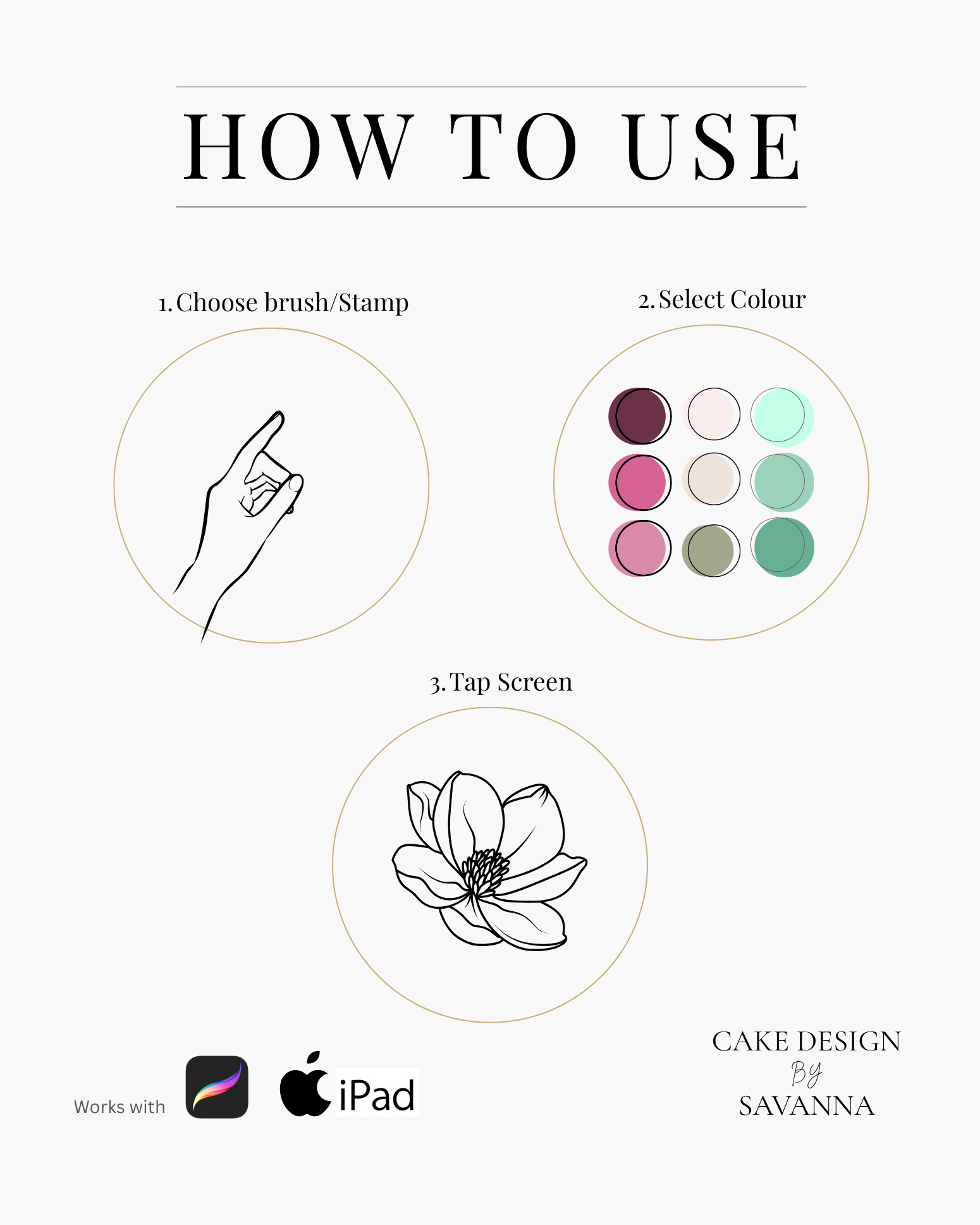 Round acrylic cake spacer Procreate stamp for digital cake sketching, preview 7 – Cake Design by Savanna