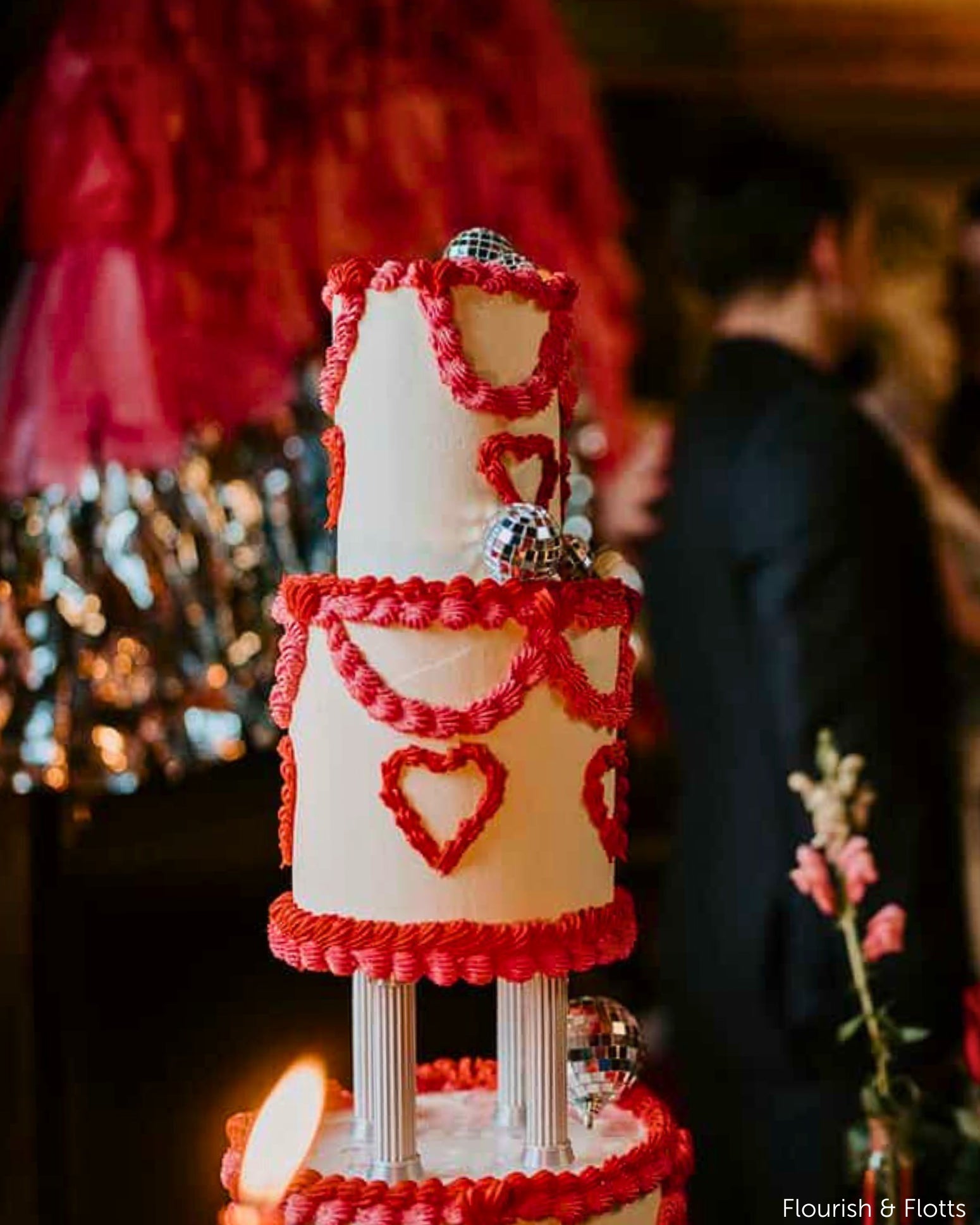 Silver Column Separator Valentines Cake
