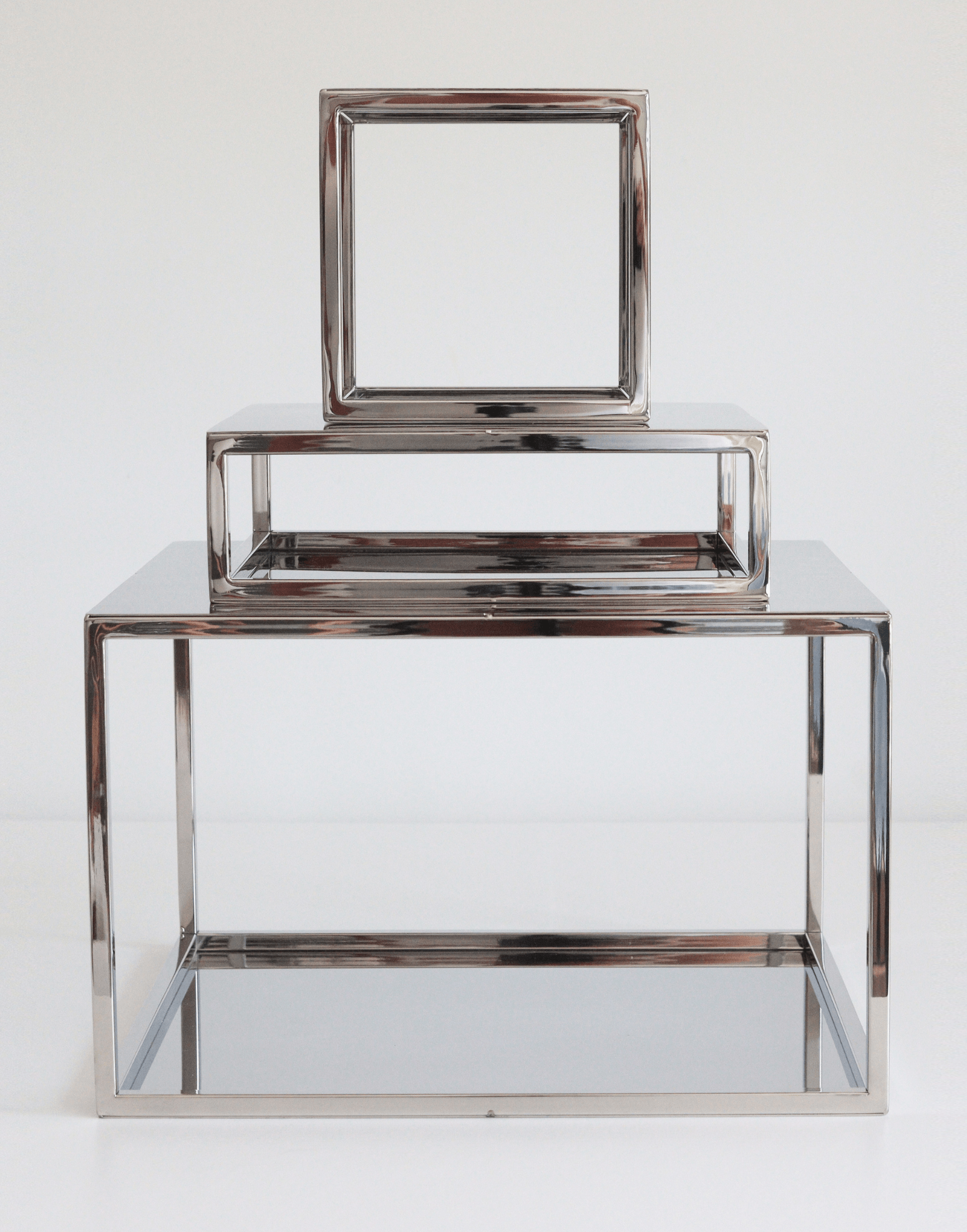 PropBundles - Set of Three - Square and Rectangle Metallic Cake Separators and 14" Plinth - Prop Options