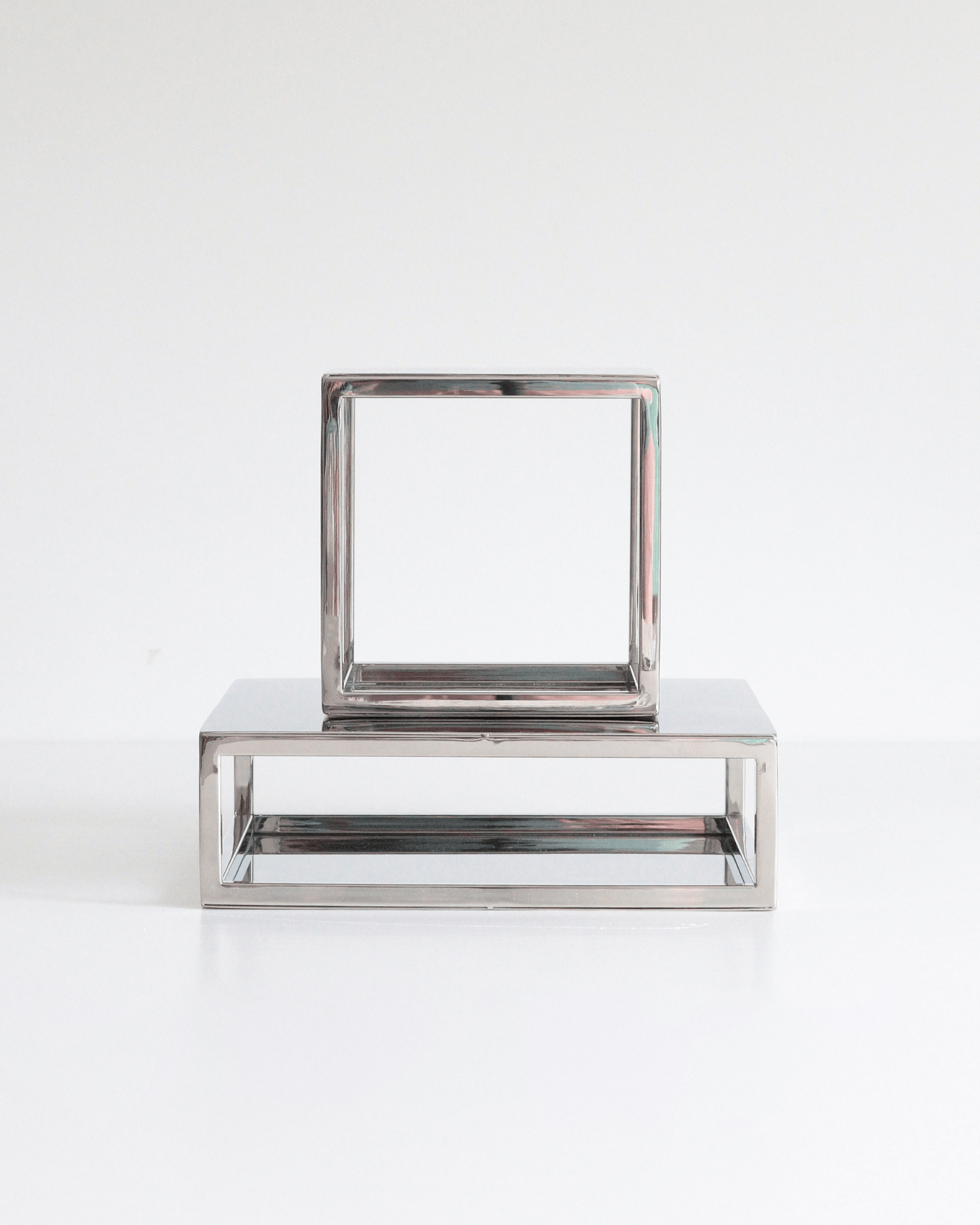 PropBundles - Set of Two - Square and Rectangle Metallic Cake Separators and Stands - Prop Options