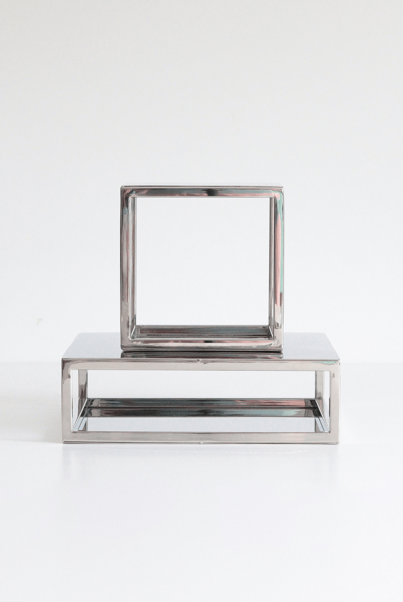 PropBundles - Set of Two - Square and Rectangle Metallic Cake Separators and Stands - Prop Options