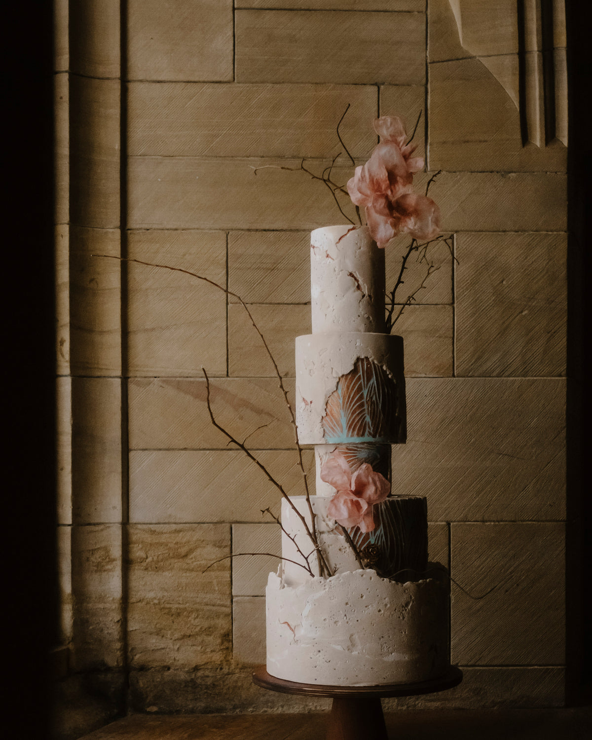 Shop The Look - Stone-effect wedding cake by Wilde Cake Studio on a dark Scandinavian Birch Cone cake stand - Prop Options