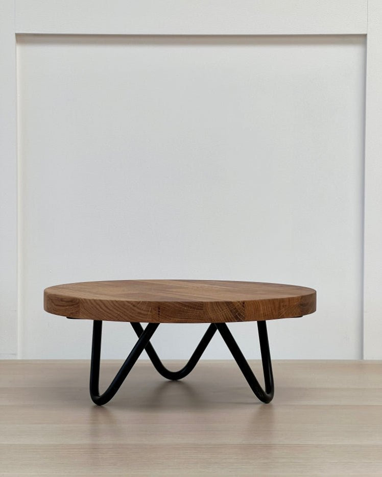 Black hairpin leg solid wood cake stand - 12" - 16" - Prop Options