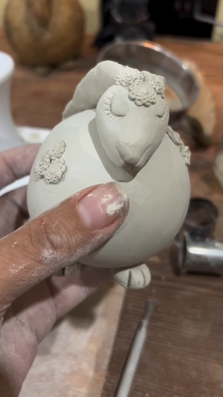 Clay figure built from a hollow sphere by Karen Wiltshire Ceramics