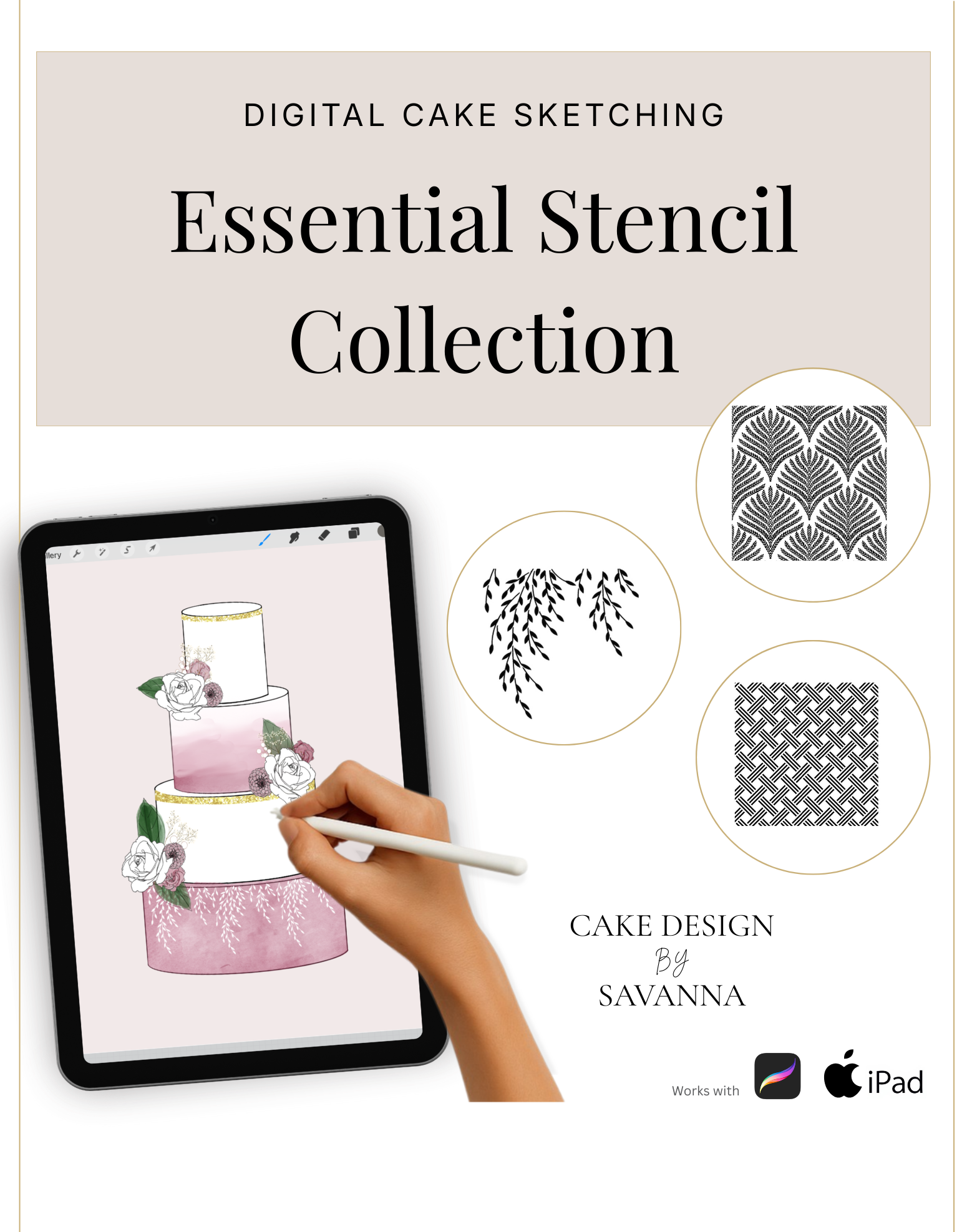 Digital Cake Sketching - Pattern Brush Set Procreate Stamps - Prop Options