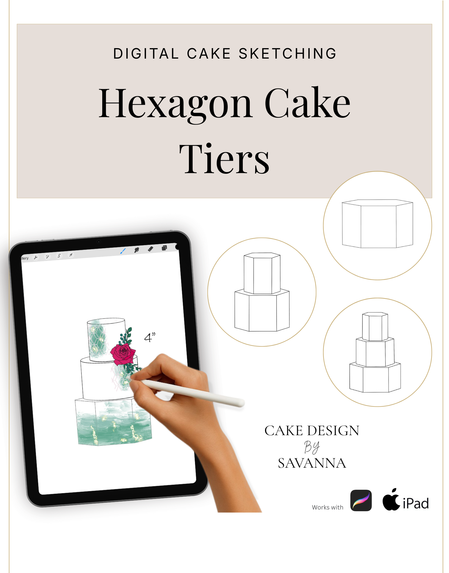 Digital Cake Sketching - Hexagon Cake Tier - Procreate Stamps - Prop Options