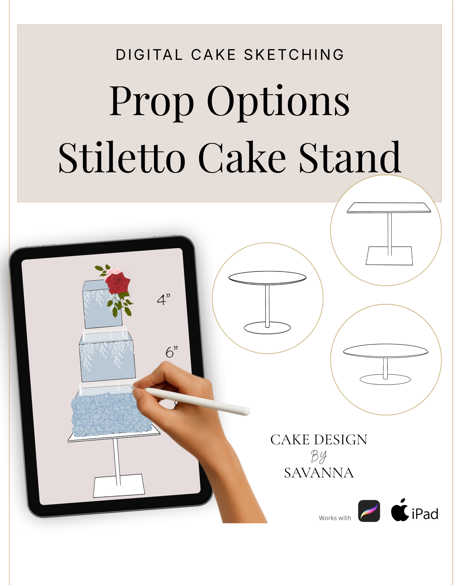 Digital Cake Sketching - Geometric - Stiletto - Procreate Stamps - Prop Options
