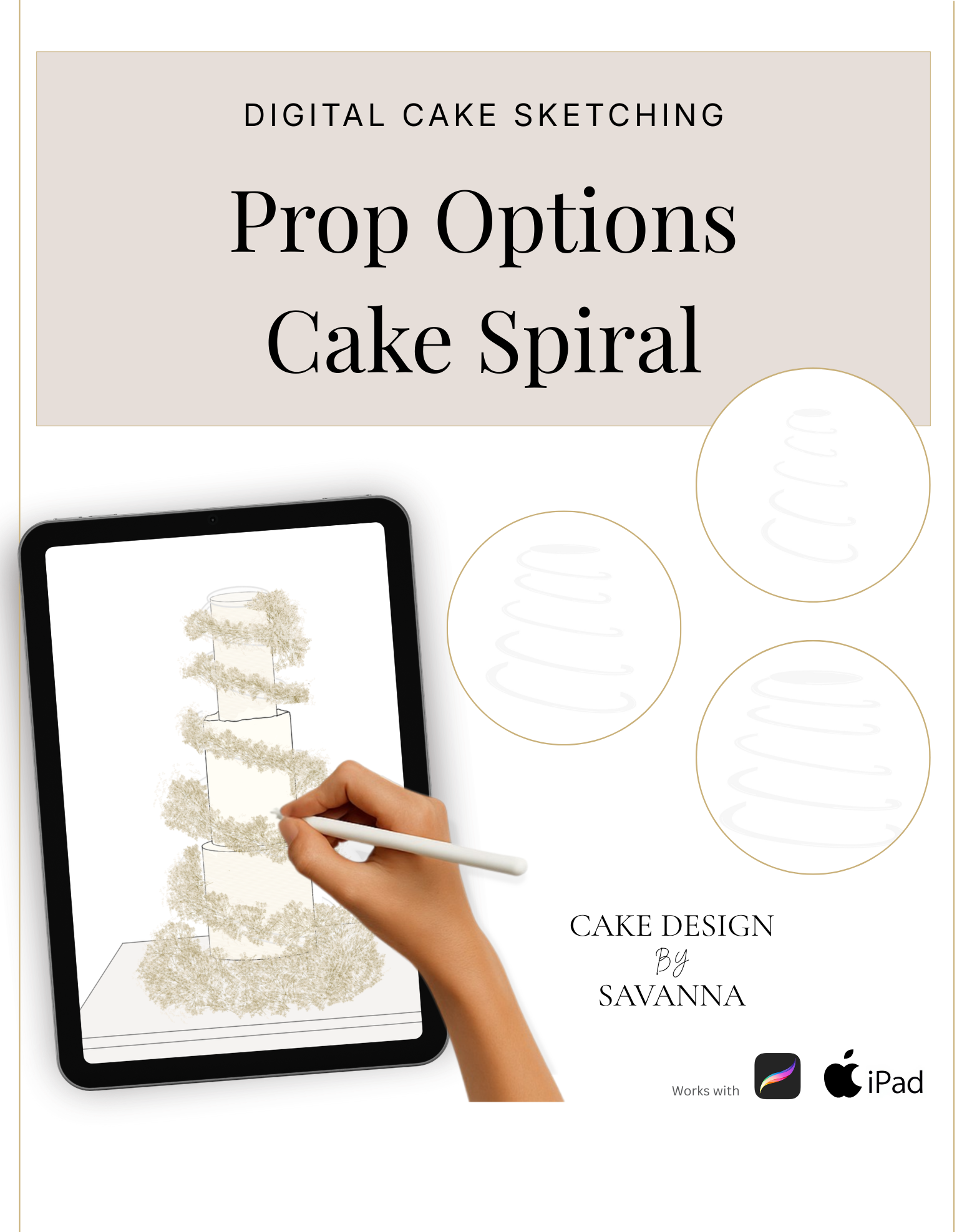 Digital Cake Sketching - Cake Spiral - Procreate Stamps - Prop Options