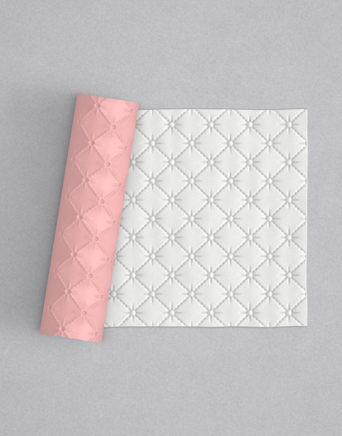 Quilted Pearl design - The Quilted Rolling Pin x ML Bespoke Cakes with its pattern rolled out on white fondant - Prop Options