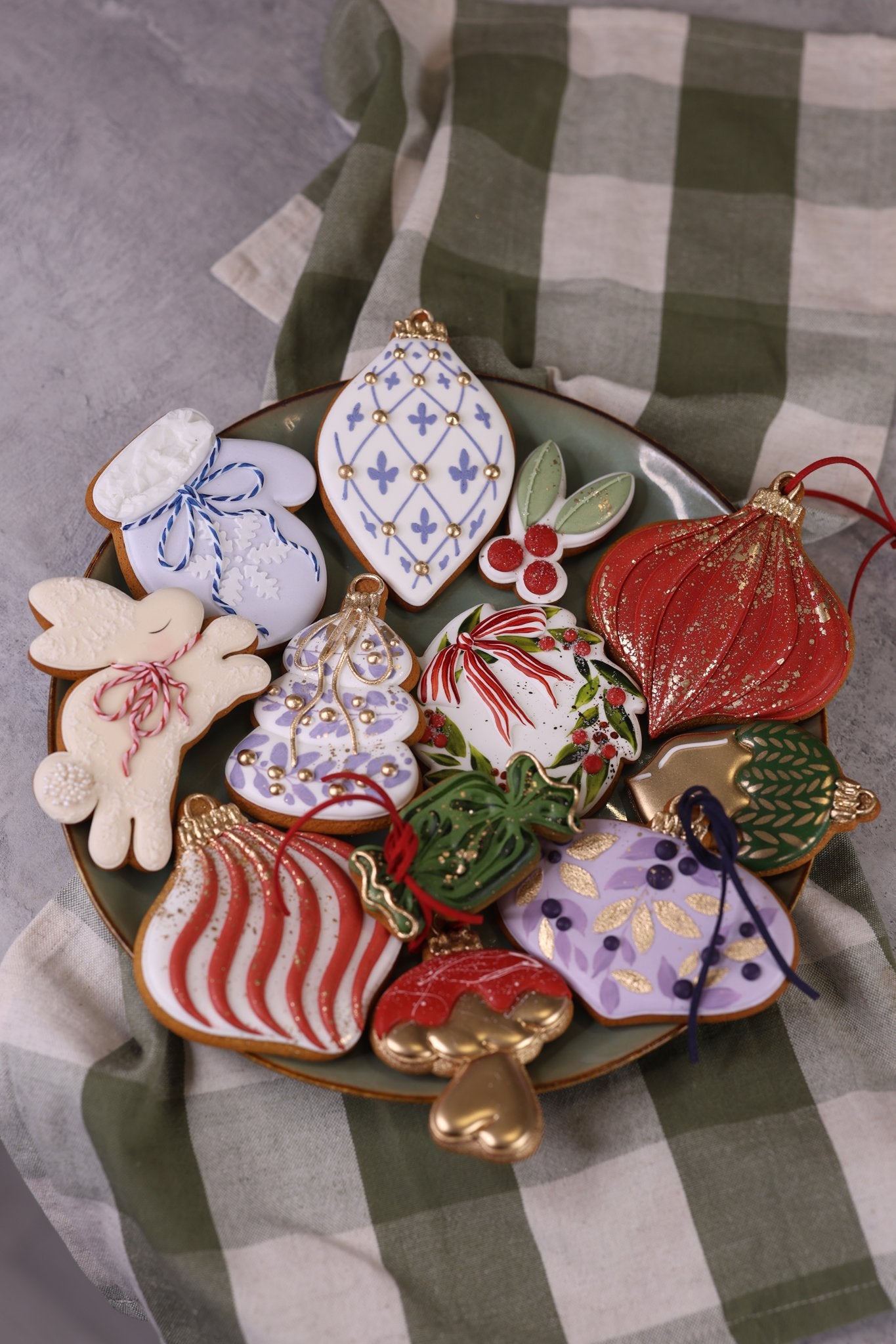 Platter of Christmas cookies made with the Ekat's cutter and stencil set