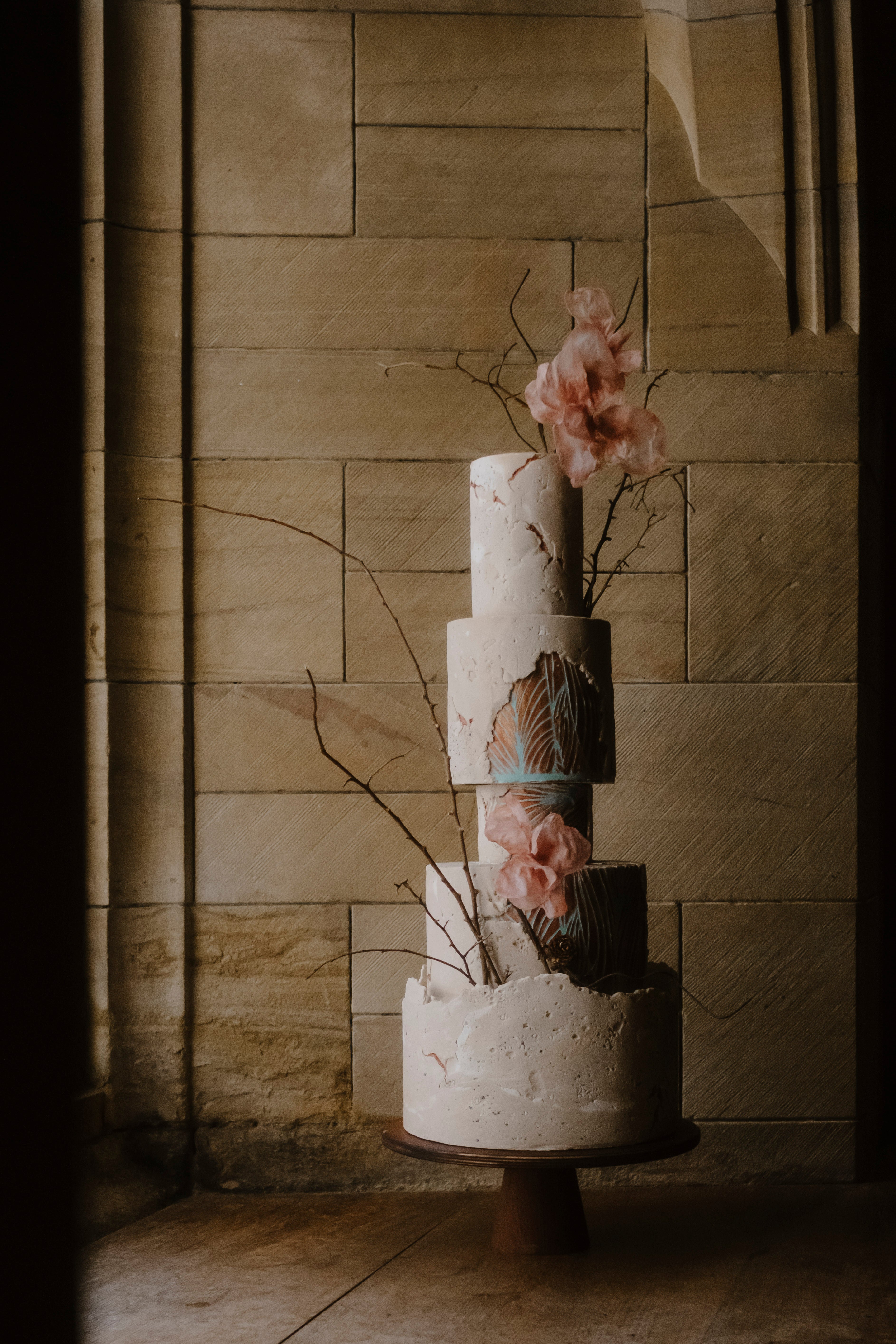 Shop The Look - Stone-effect wedding cake by Wilde Cake Studio on a dark Scandinavian Birch Cone cake stand - Prop Options