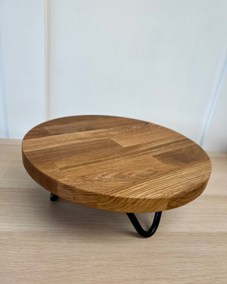 Black hairpin leg solid wood cake stand - 12" - 16" - Prop Options